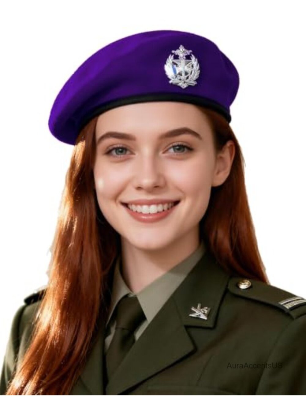 100% Wool Military Beret Hat with Leather Trim, Adjustable, Unisex Vintage